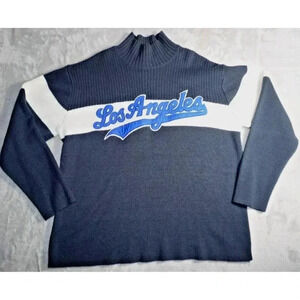 Trendy Vintage Bold Los Angeles Colorblock Sweater – Navy & White Knit Pullover